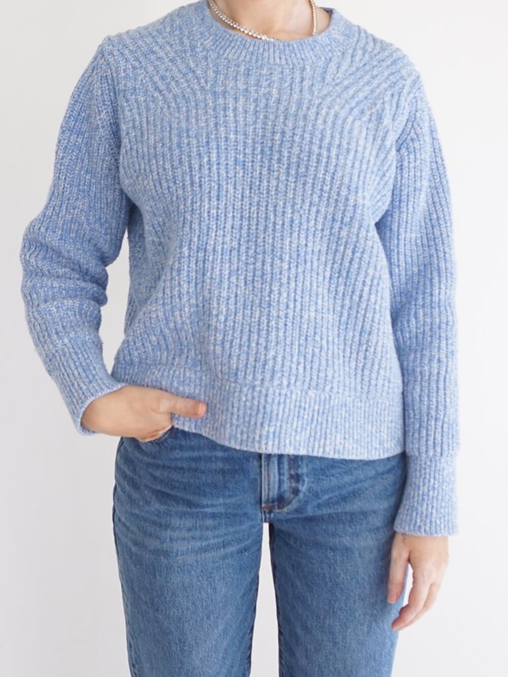 Banana Republic Blue Rib Knit Crewneck Sweater Textured Cotton Blend L Preppy
